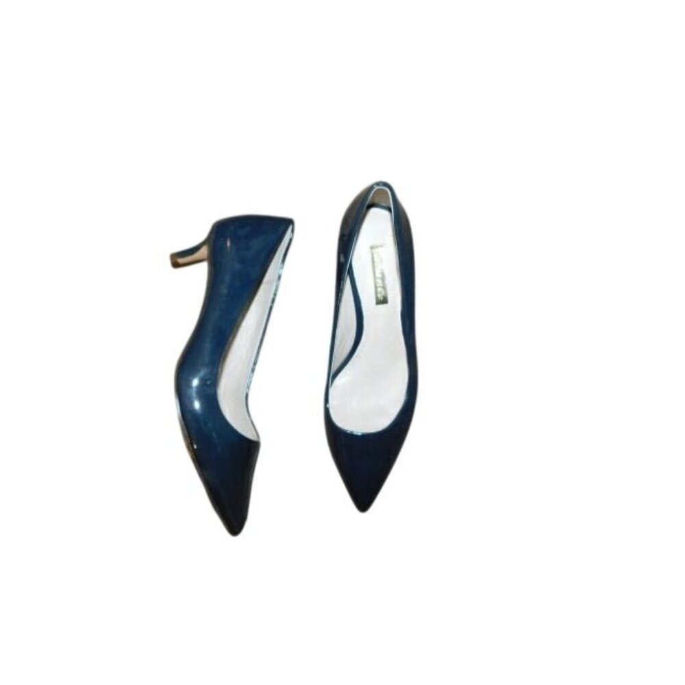 Louise et Cie Size 5.5 Navy Blue Patent Leather Designer Lower Heels Shoes NEW